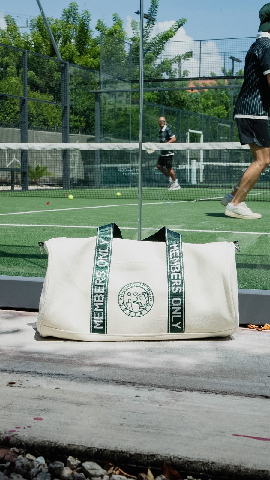 Society Duffle Bag - cream canvas with MEMBERS ONLY straps